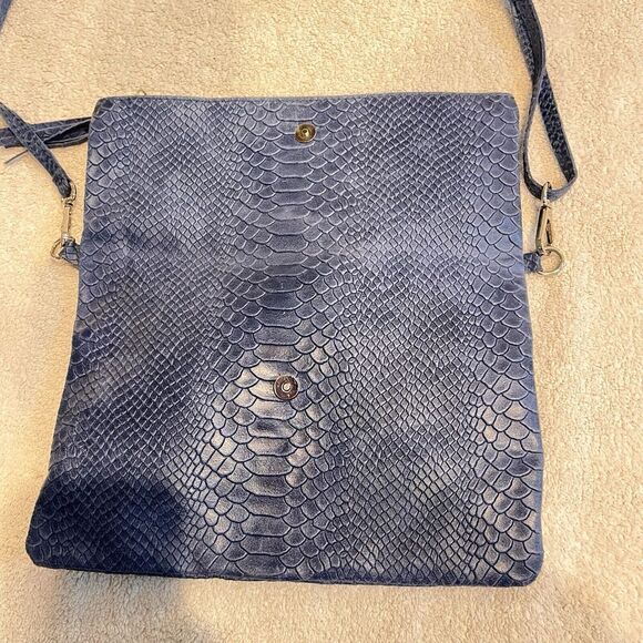 Vimoda Paris Blue Crossbody Purse Leather Woman S 10.5x7.25" Italy Foldover Chic - Picture 9 of 13